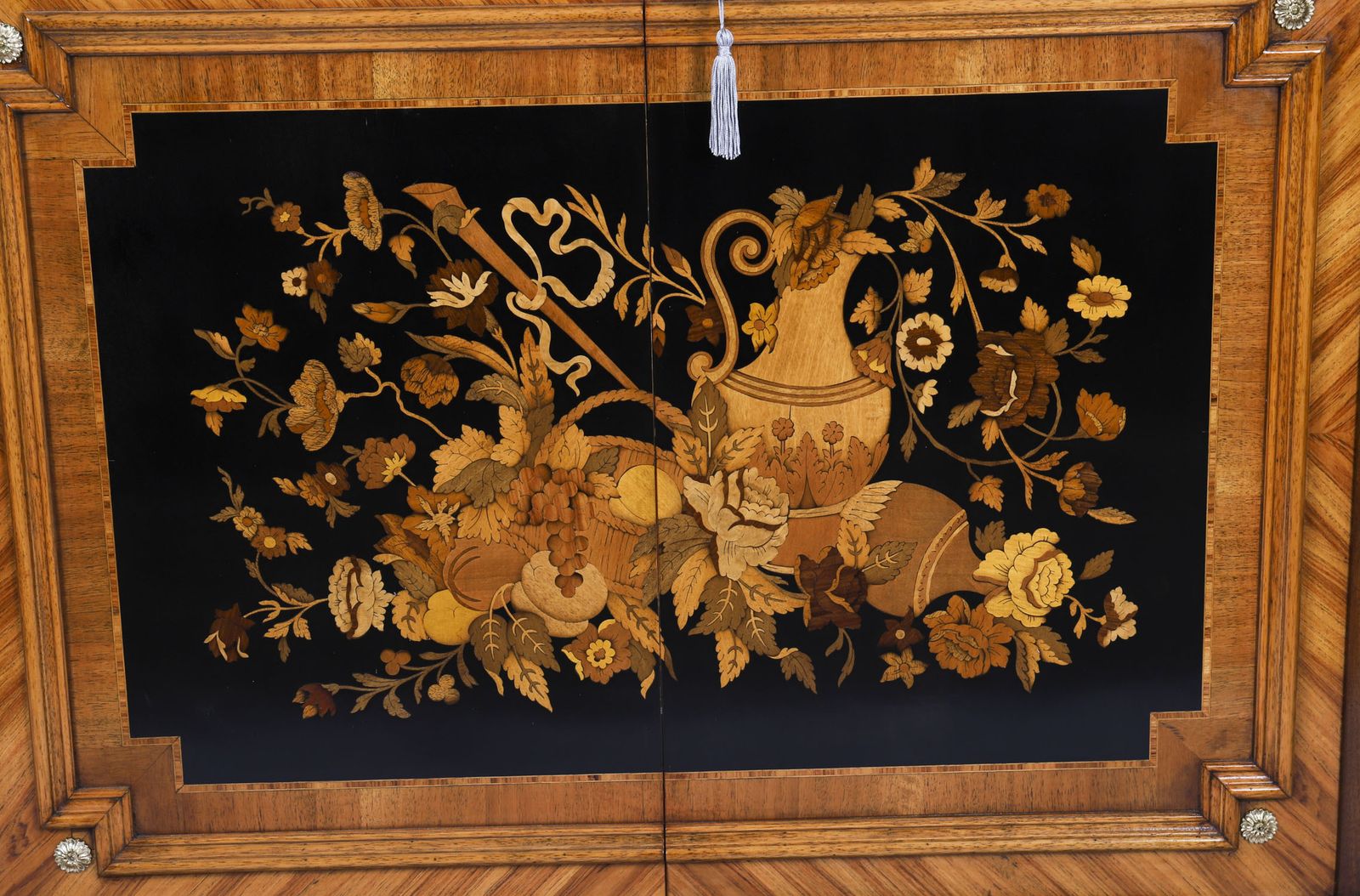 Antique French Floral Marquetry Marble Topped Side Cabinet Circa 1900 photo Furniture