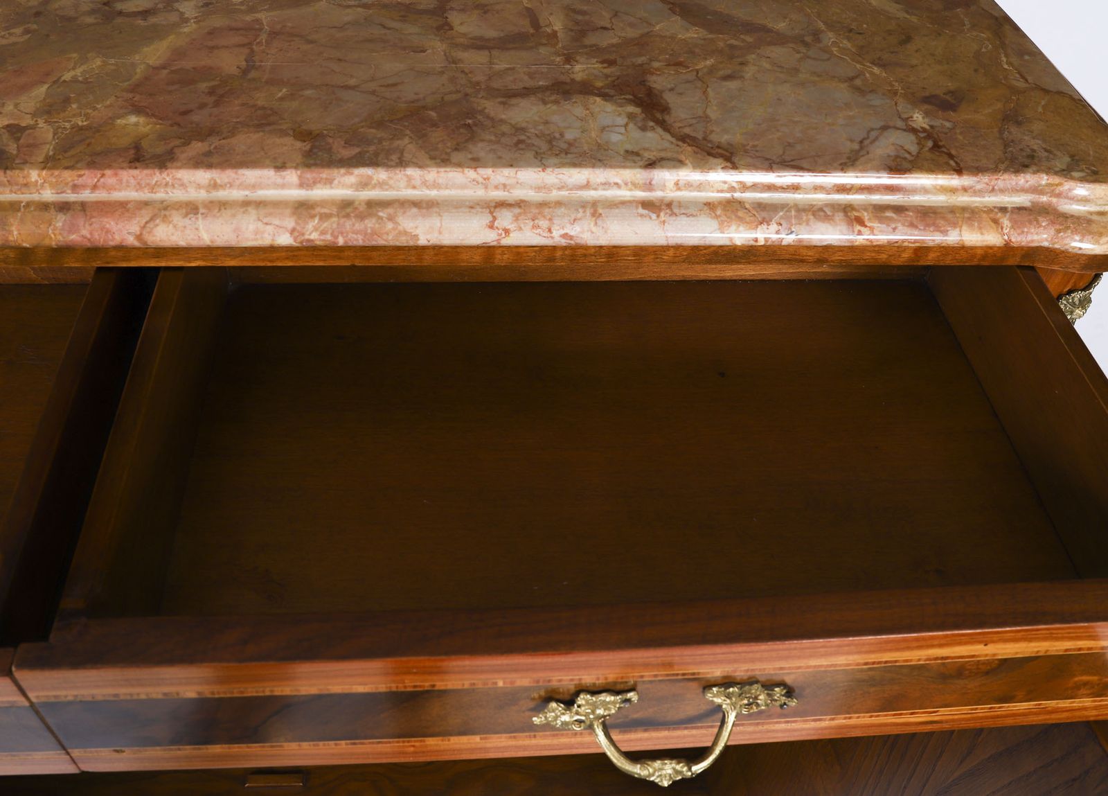 Antique French Floral Marquetry Marble Topped Side Cabinet Circa 1900 photo vinterior