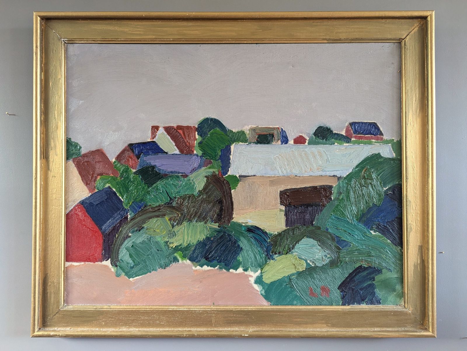 Oil Painting Hillside Houses, Modernist