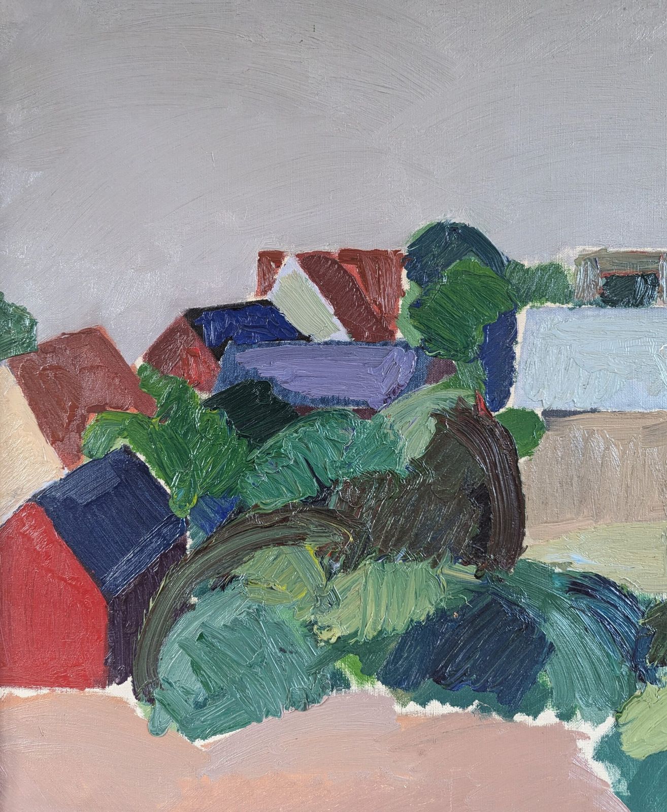 Oil Painting Hillside Houses, Modernist photo vinterior