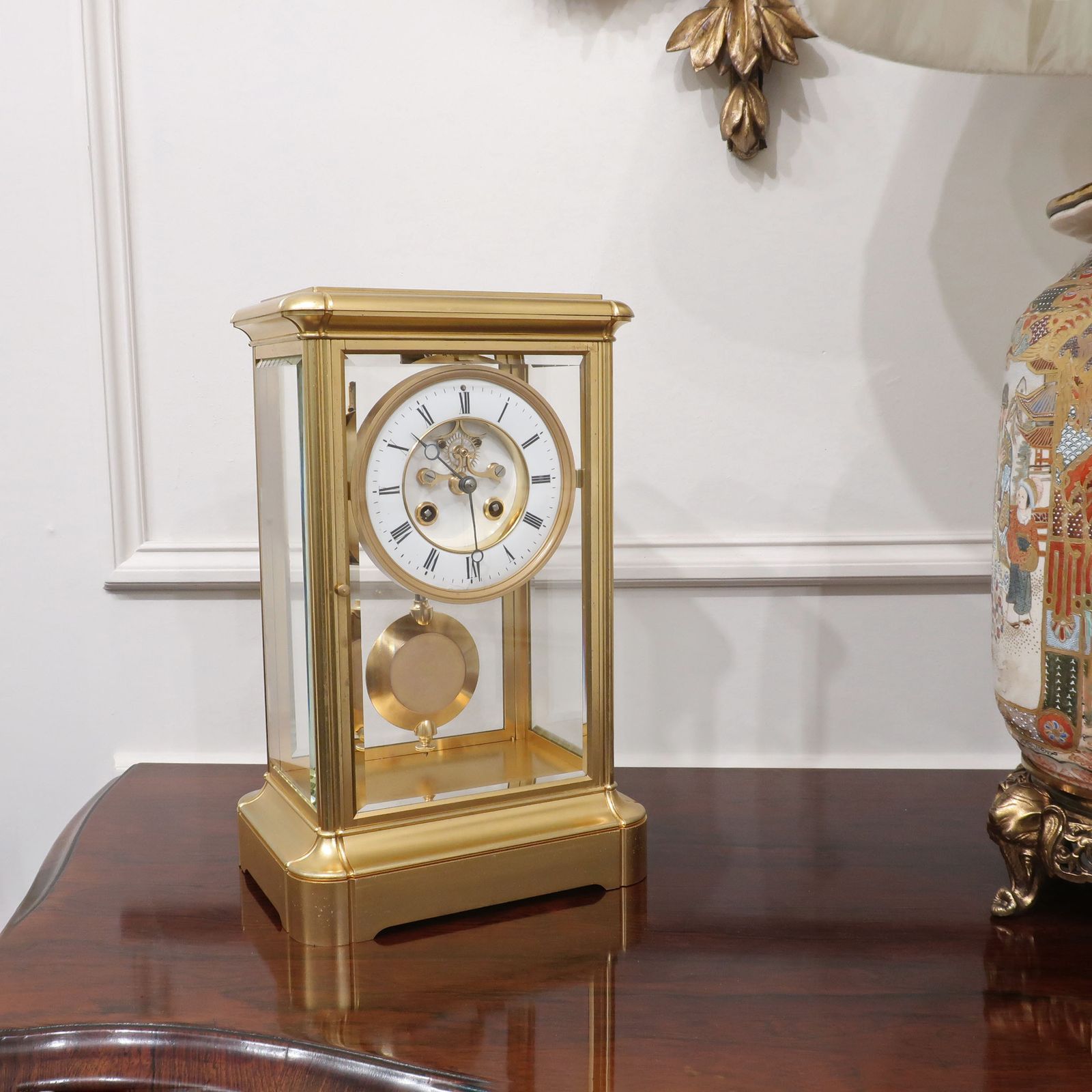 French Gilt Brass Gorge Case Mantel Clock By Samuel Marti