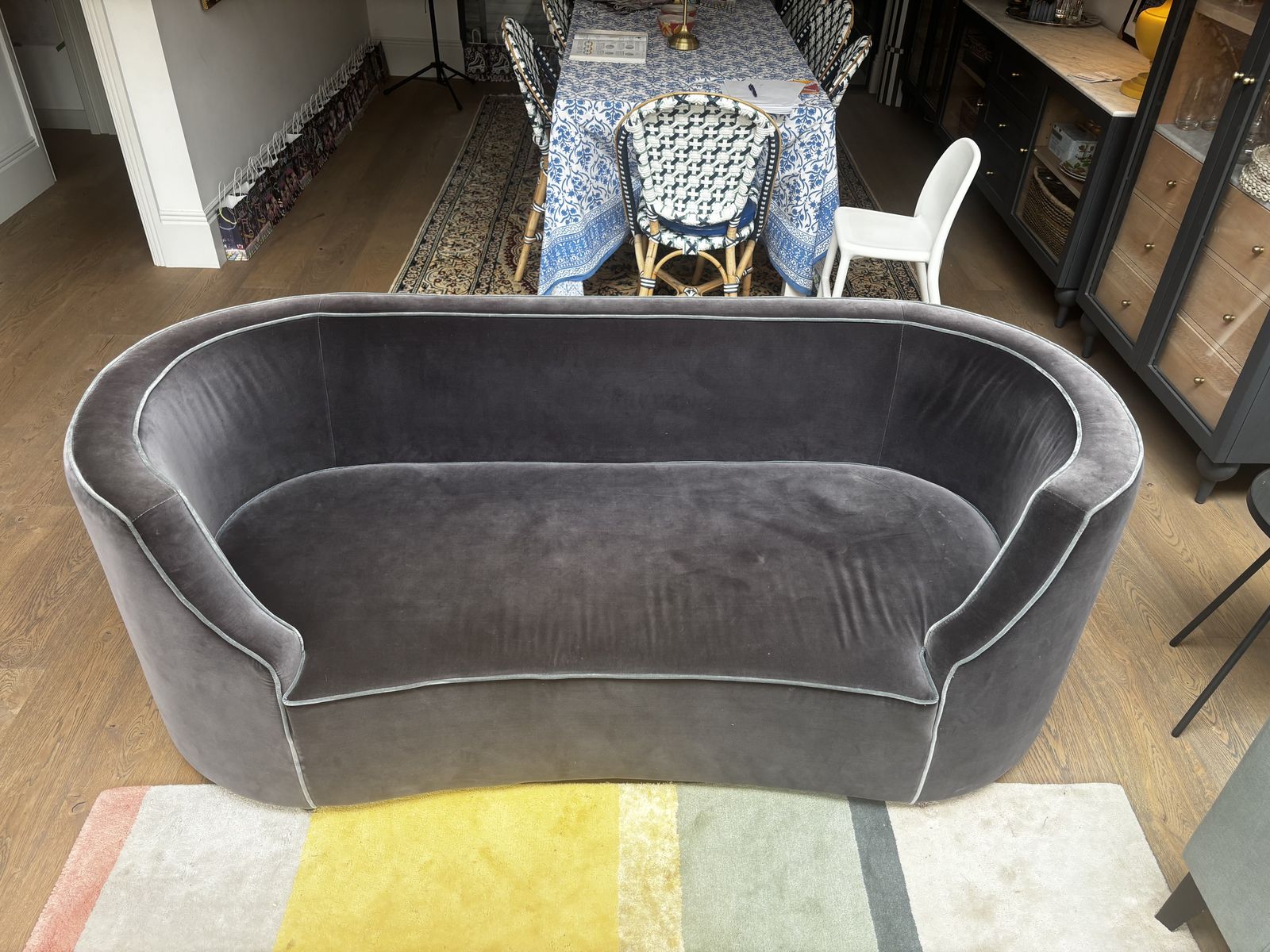 Oka Nell 2.5 Seater Sofa   Charcoal Velvet With Airforce Blue Trim photo Furniture