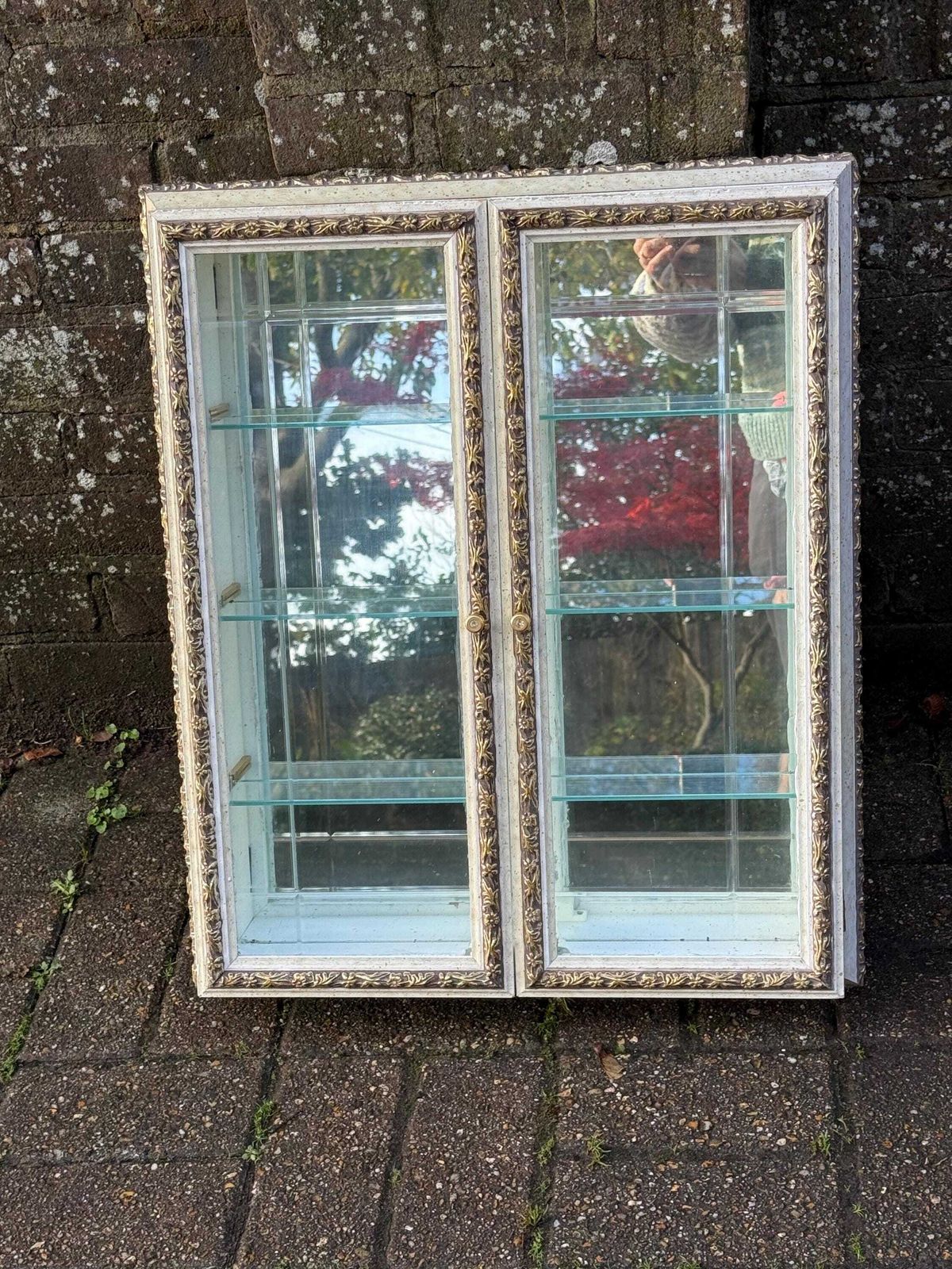 Vintage Creazioni Artistiche Mirrored Display Cabinet, 1970s Gilt & Glass Cupboard, Made In Italy Regency Style Display Cupboard 60cm X 60cm photo furniture