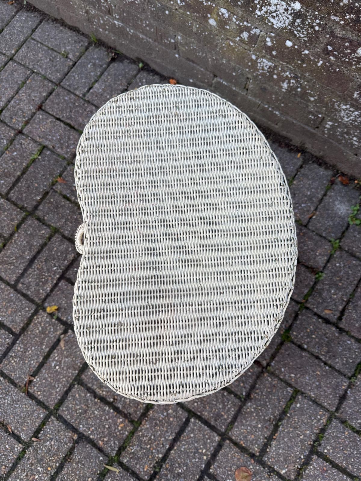 photo for sale Vintage 1940s Lloyd Loom Lusty Heart Shaped Laundry Basket, Cream Woven Wicker Hamper With Mint Interior, British Art Deco Storage Mcm Decor