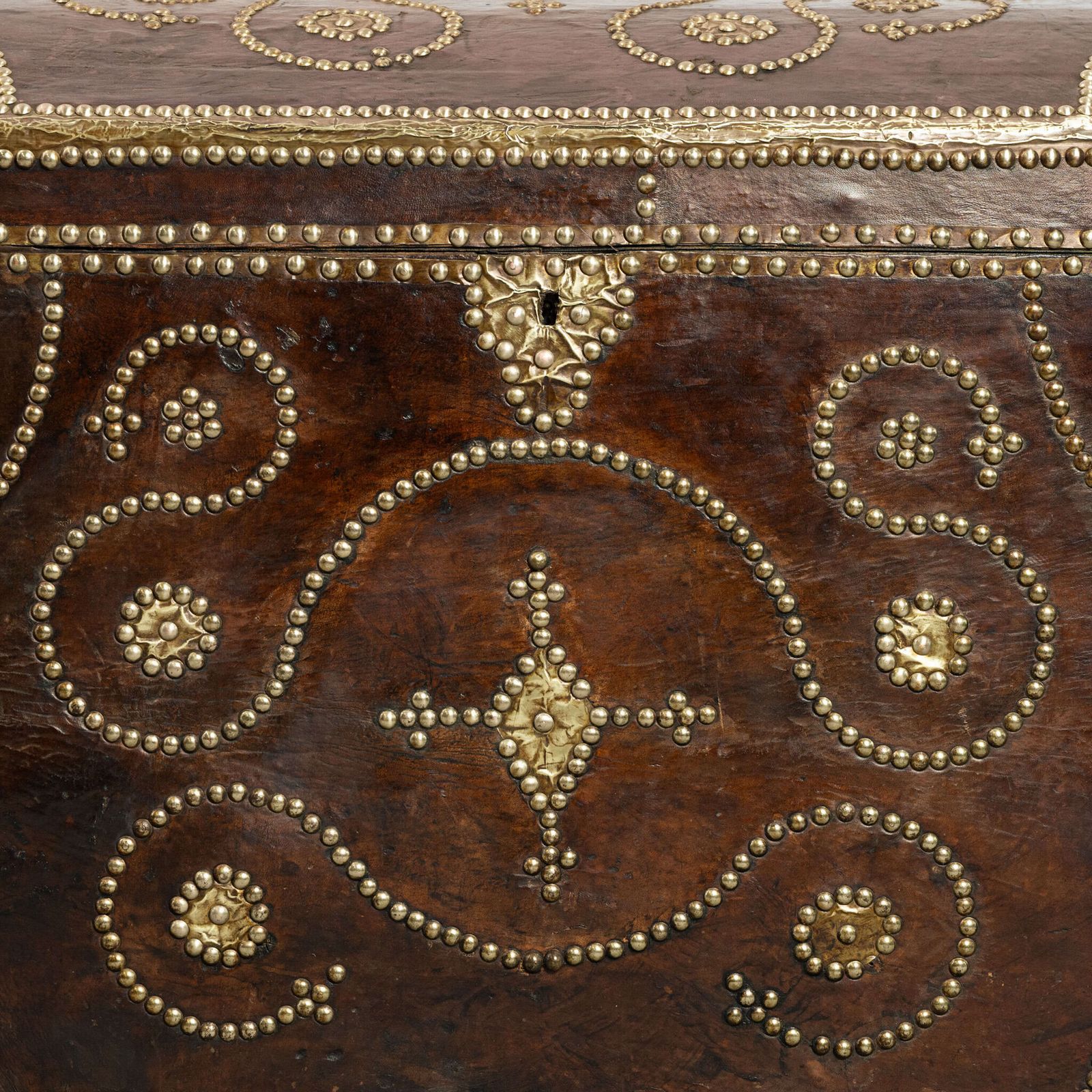 19th Century French Studded Leather Dome Top Chest photo for sale