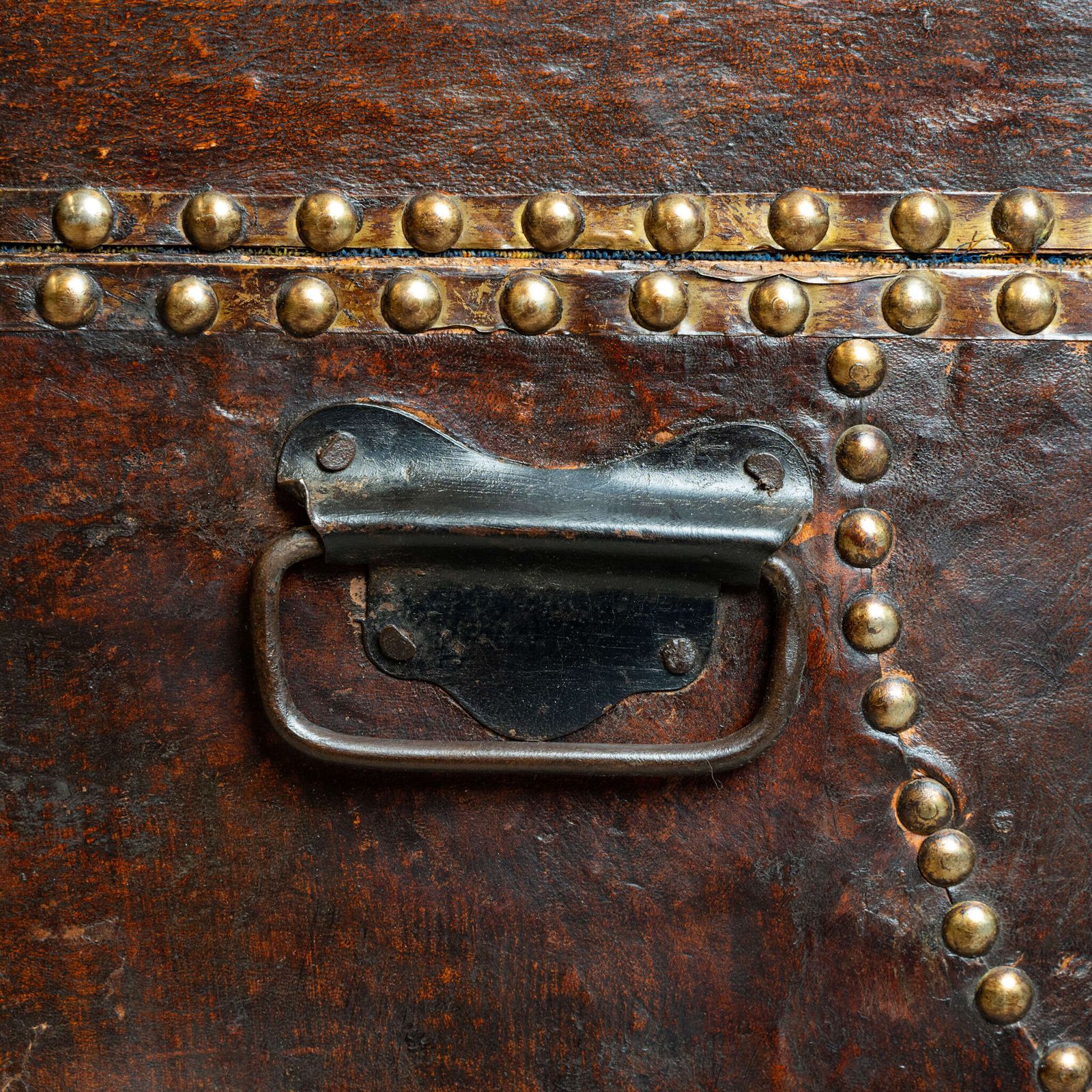 19th Century French Studded Leather Dome Top Chest photo vintage
