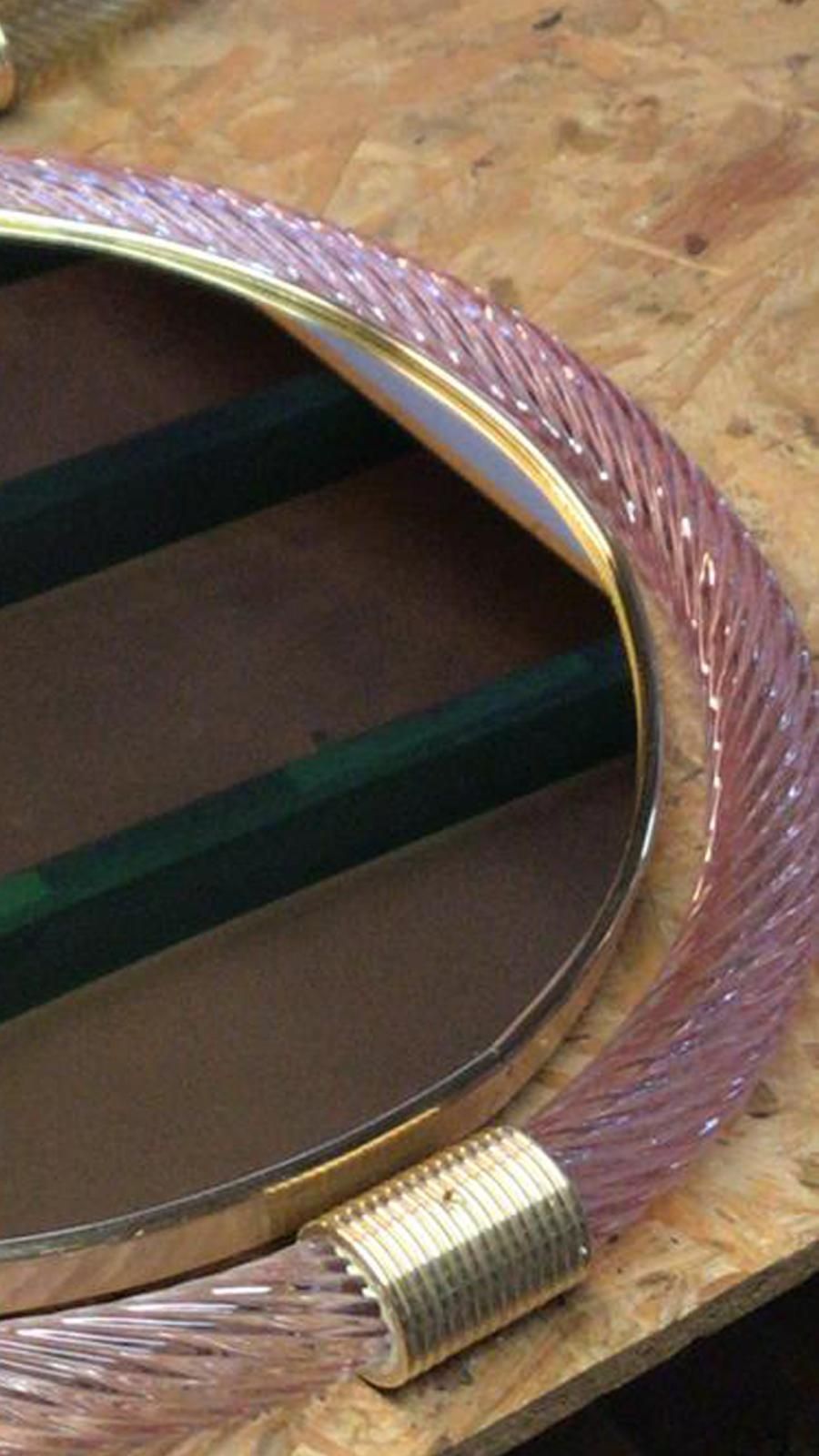 Mid Century Modern Round Torchon  Torciglione Murano Glass Mirror In Barovier Style photo for sale