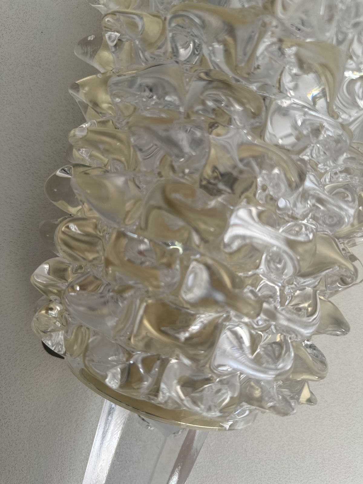A Pair Barovier Style Art Deco Rostrato Clear Italian Murano Glass Wall Sconces photo vinterior