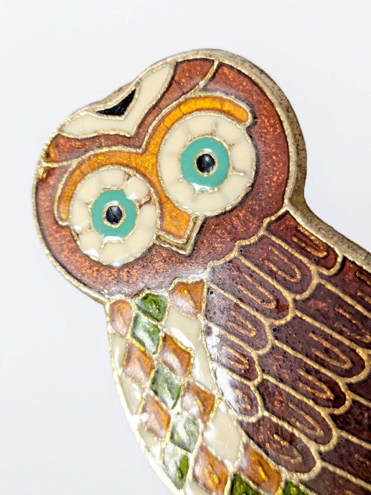 Vintage Greek Bronze Owl Bottle Opener: 1980s Enameled Athena Symbol Of Wisdom And Prosperity photo vinterior