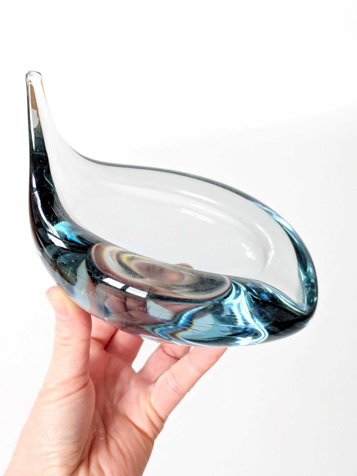 Midcentury Holmegaard Akva Glass Bowl By Per Lütken: Signed Danish Art Glass In Aqua Blue photo Home Decor