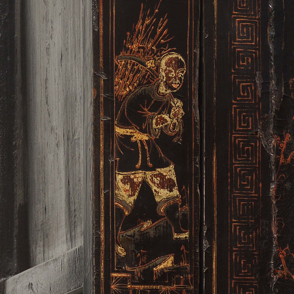 photo for sale Black Lacquer Gold Painted Shanxi Cabinet