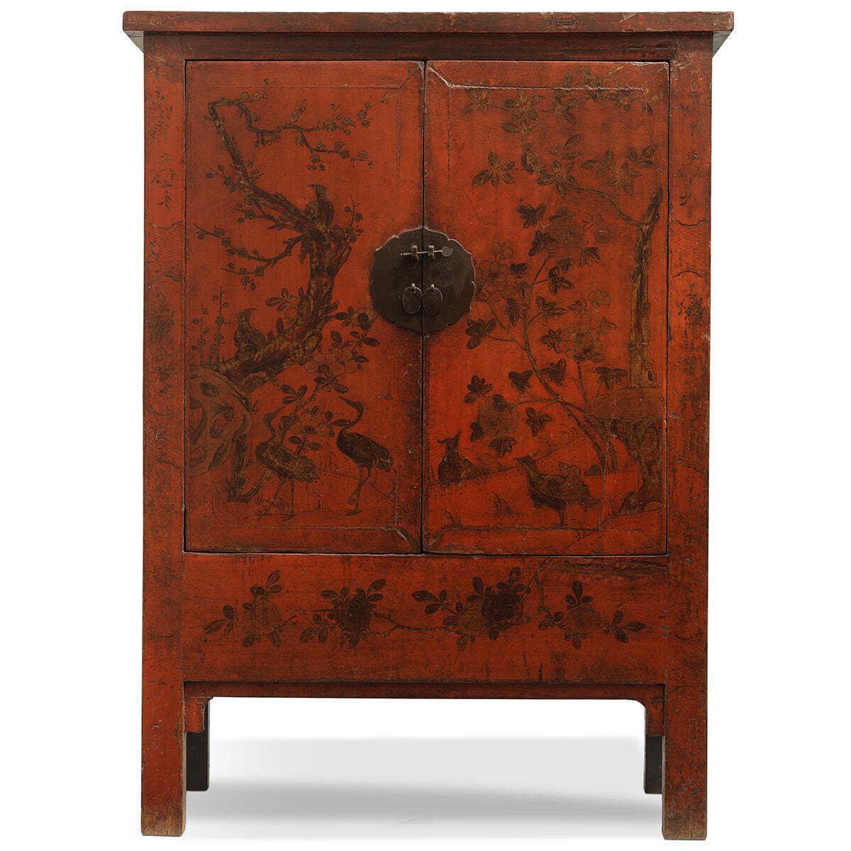Red And Gold Wedding Cabinet With Birds photo furniture