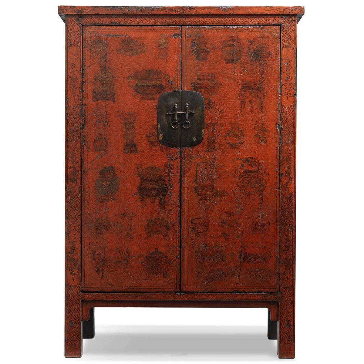Large Red And Gold Armoire With Curios photo furniture