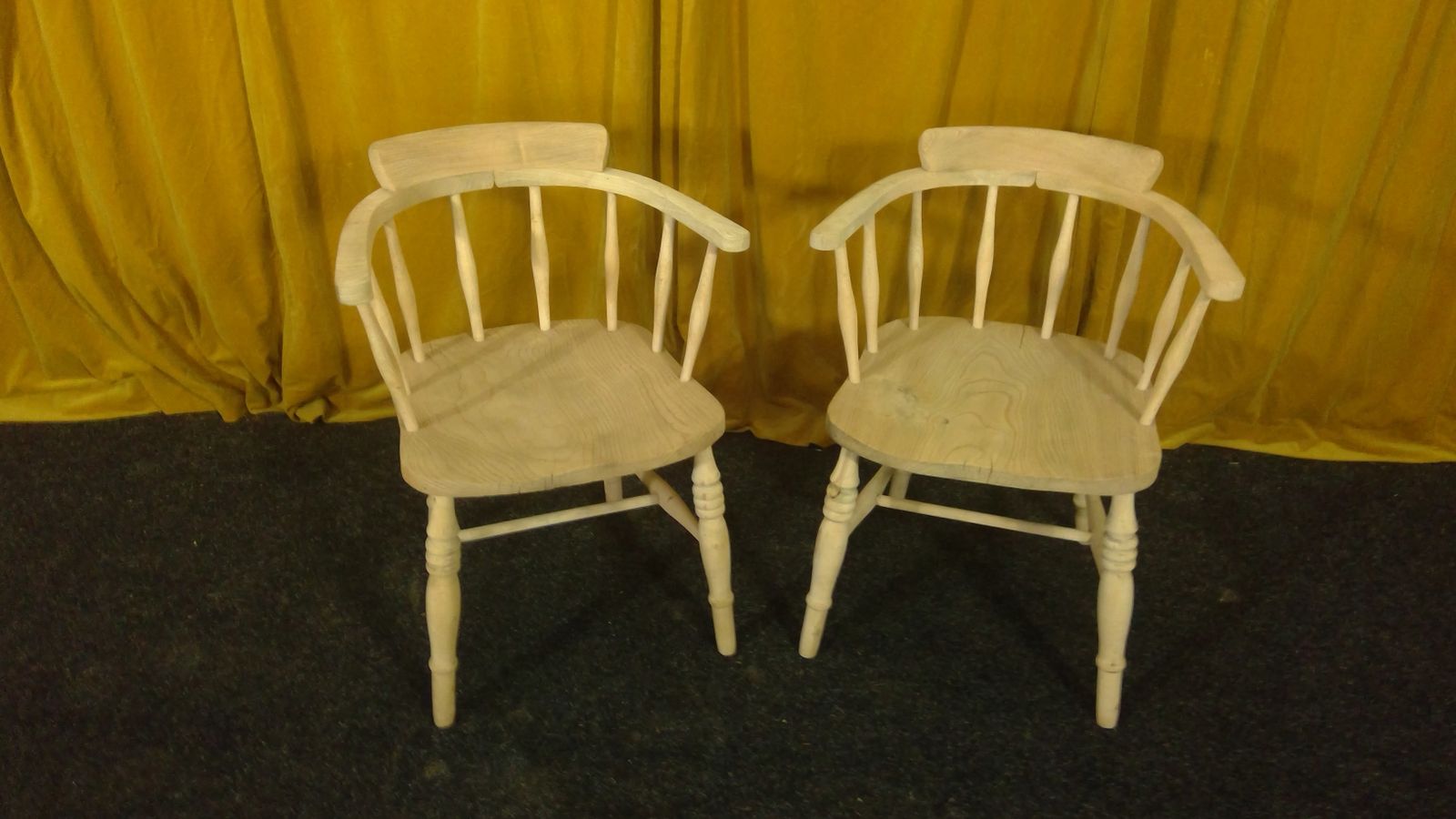 A Good Pair Of Matched Antique Captains Chairs In A Natural Raw Finish