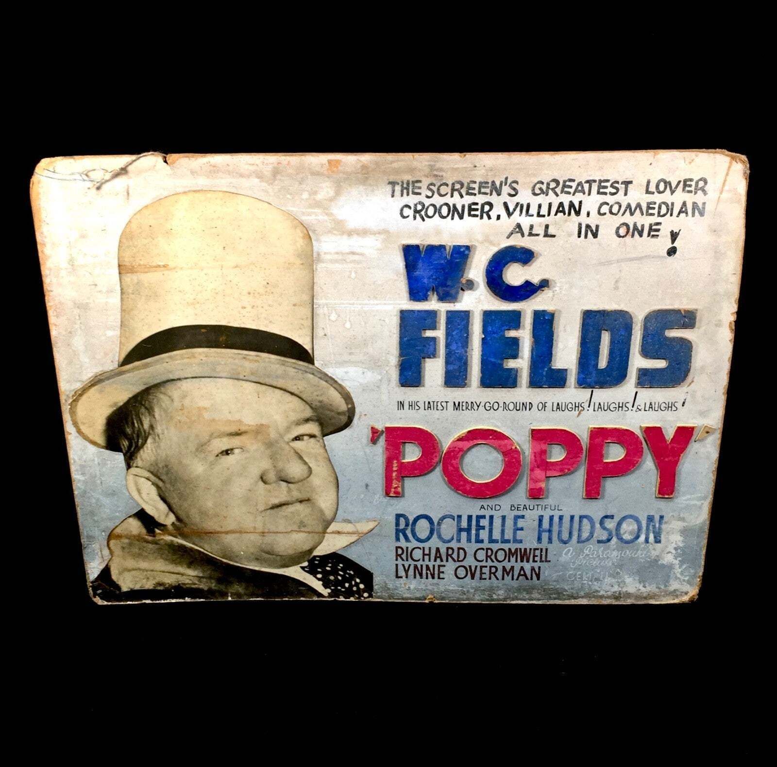 Antique Advertising Film Poster Sign / Movie Showcard W.C. Fields Poppy C.1936 photo Art
