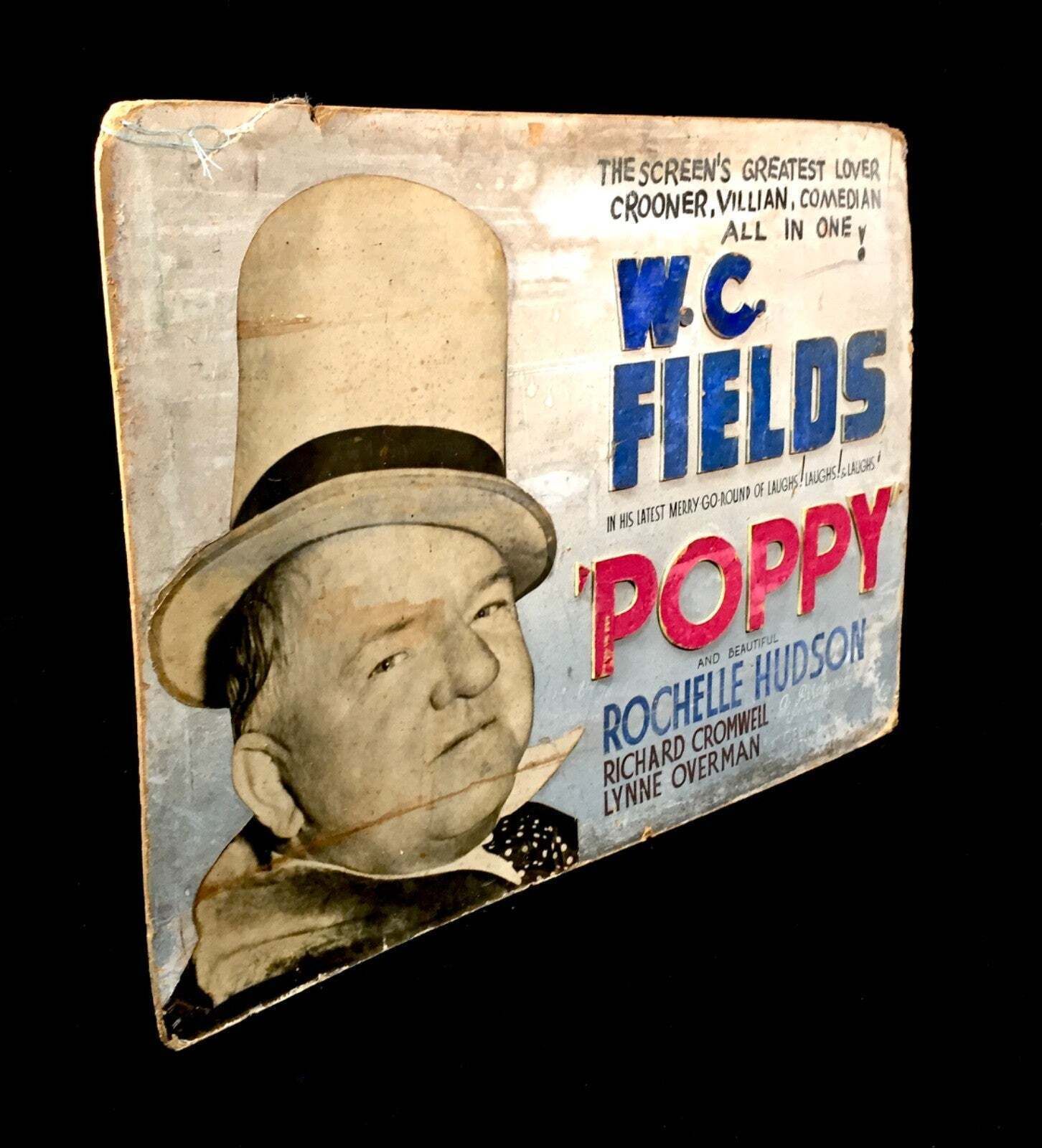Antique Advertising Film Poster Sign / Movie Showcard W.C. Fields Poppy C.1936 photo 395.0