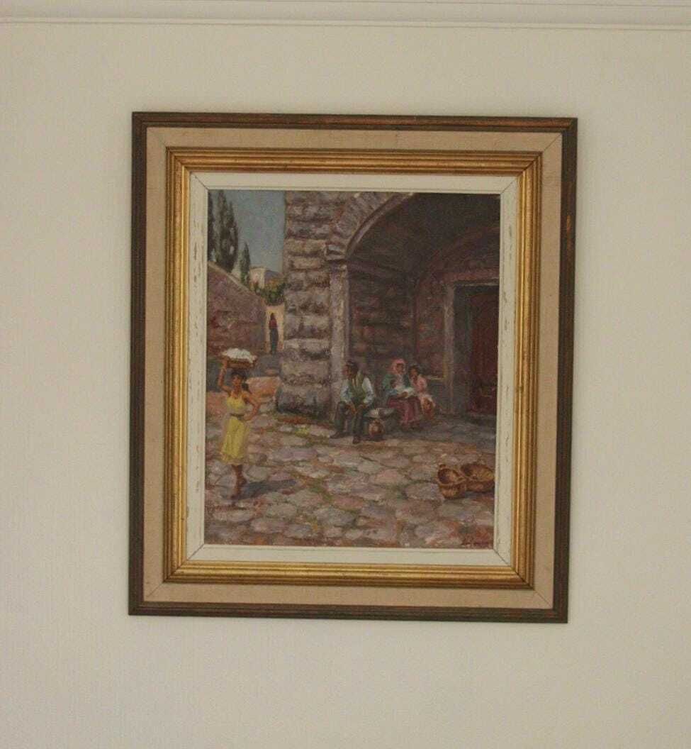 Original Swedish Oil On Canvas – “People In Village” By Pontus Viljanen – Signed & Framed – 55 × 64 Cm (21.7" × 25.2")