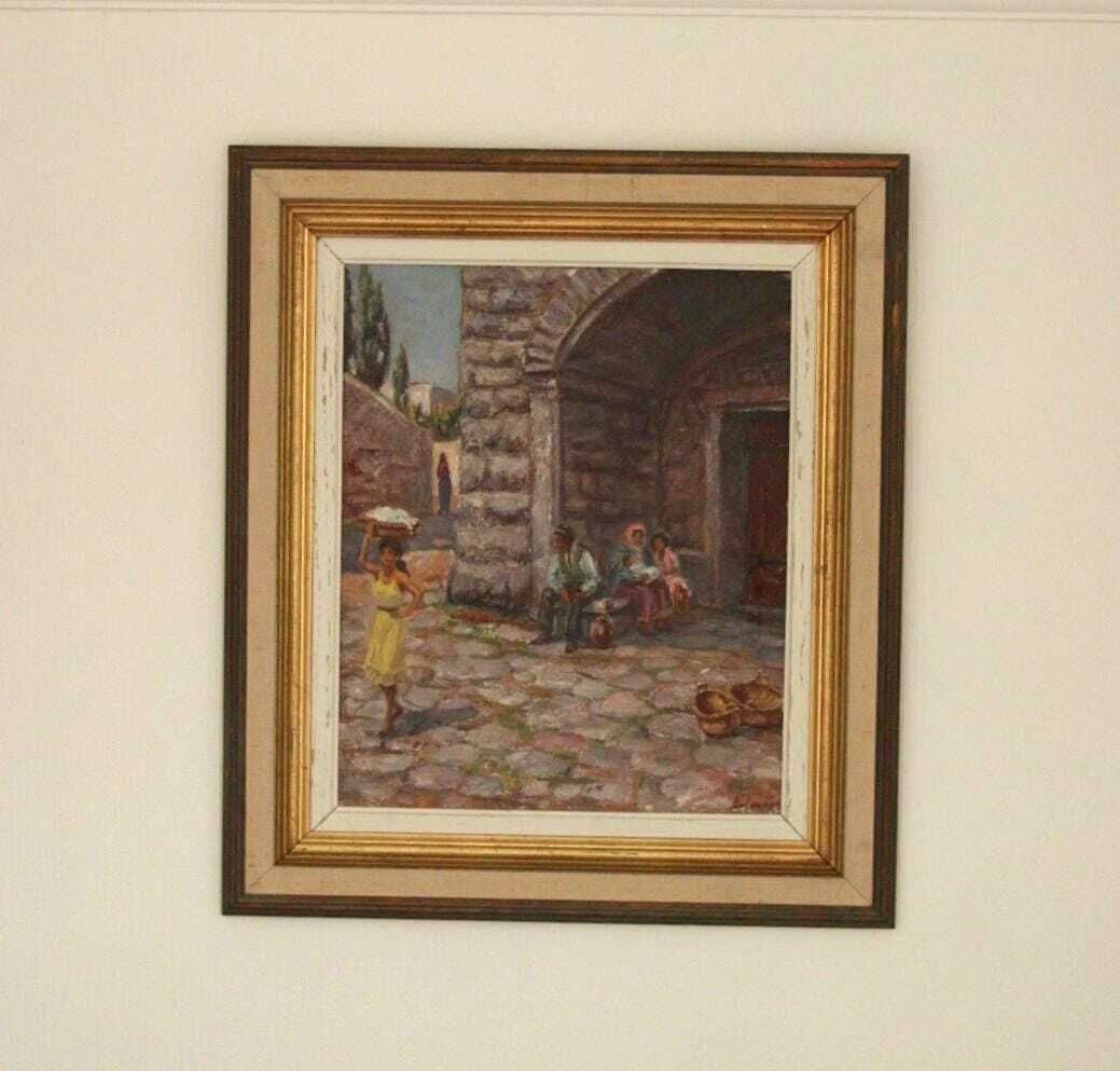 Original Swedish Oil On Canvas – “People In Village” By Pontus Viljanen – Signed & Framed – 55 × 64 Cm (21.7" × 25.2") photo furniture