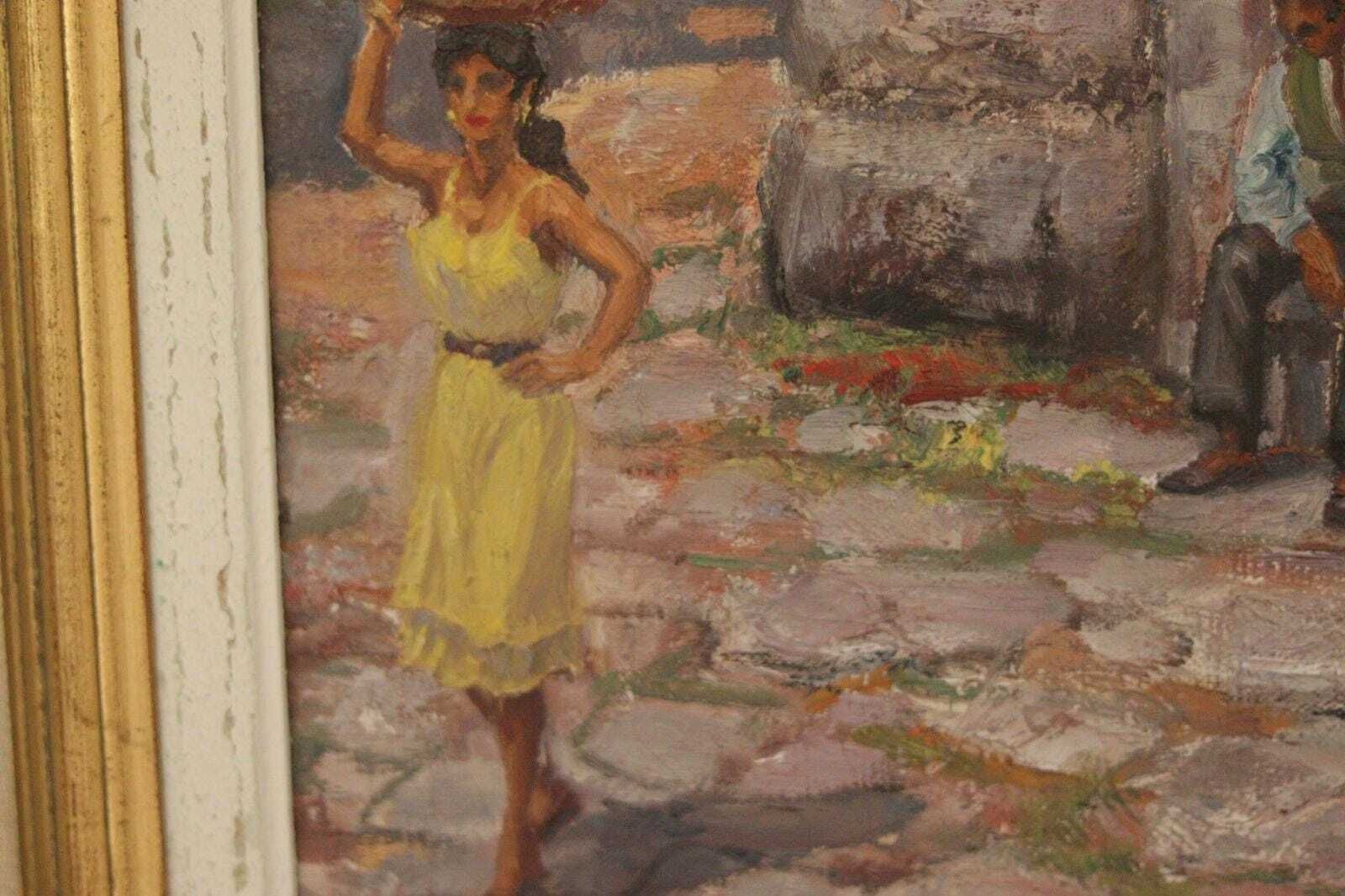 Original Swedish Oil On Canvas – “People In Village” By Pontus Viljanen – Signed & Framed – 55 × 64 Cm (21.7" × 25.2") photo buy