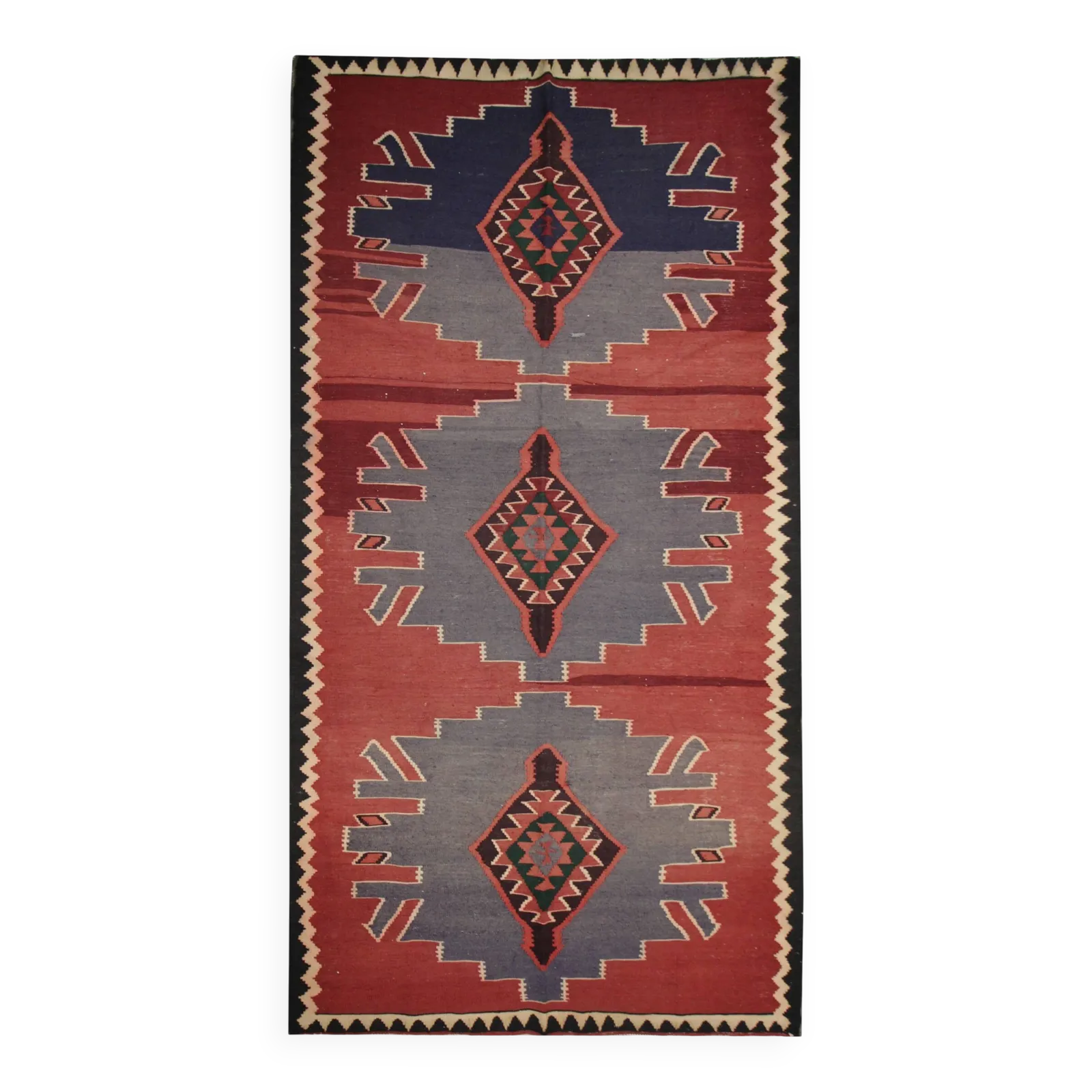 Kilim Rug In Grey And Burgundy Wool, 1970s