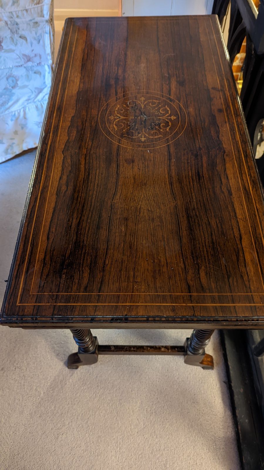 Victorian Rosewood And Satinwood Inlaid Card Table.