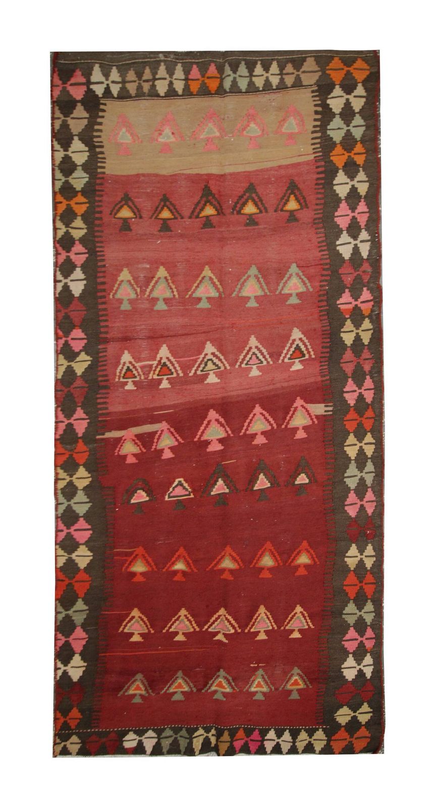 Vintage Kilim Rug, 1960s, In Burgundy And Pink Wool, 295 X 120 Cm photo furniture