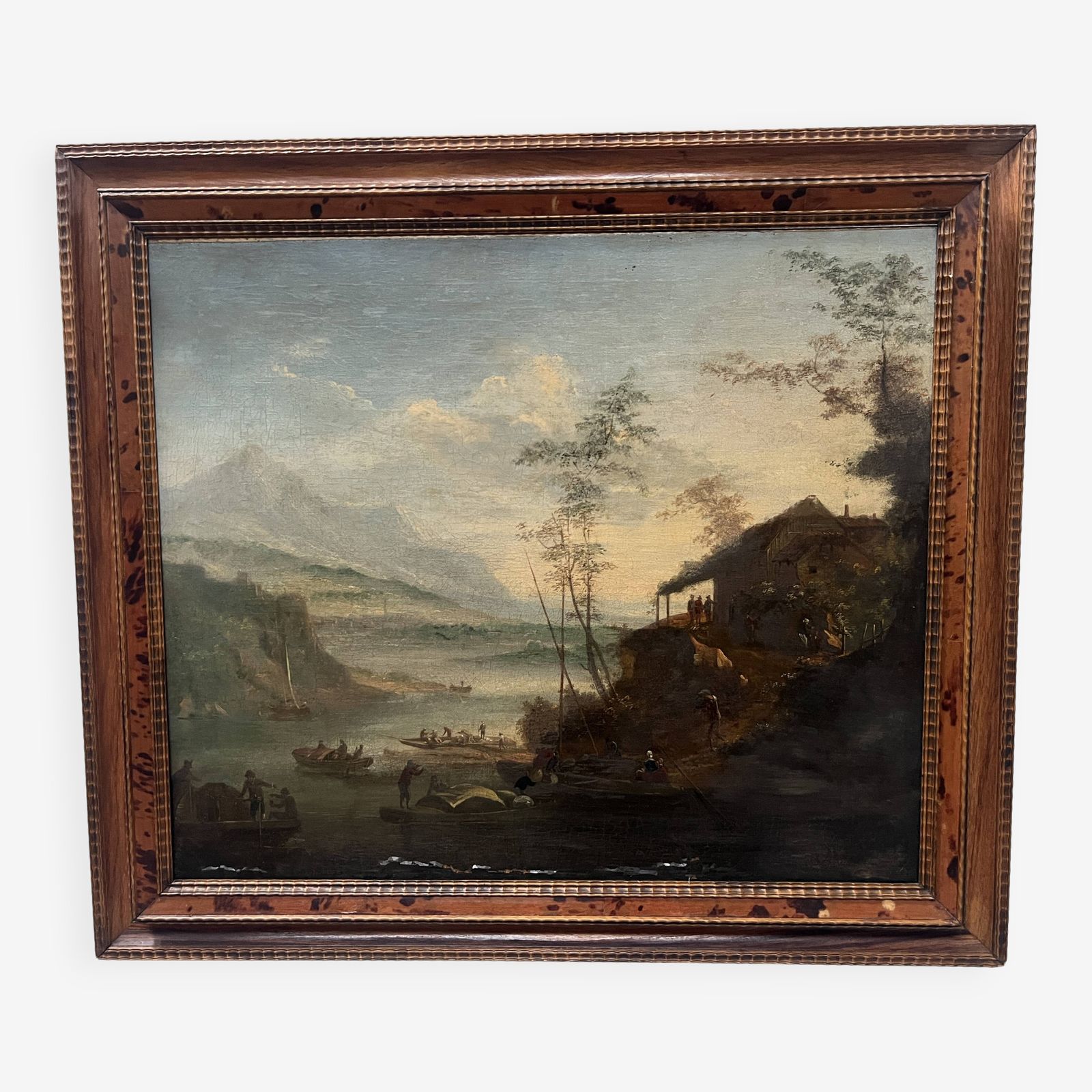 Oil On Canvas "Seascape And Mountains" 19th Century