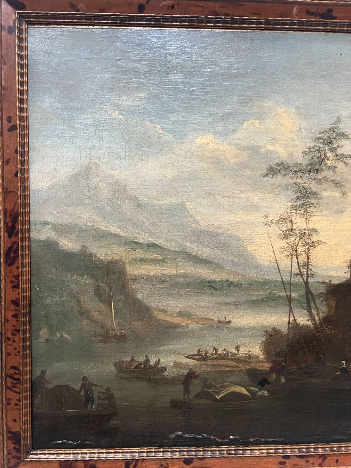 Oil On Canvas "Seascape And Mountains" 19th Century photo vinterior