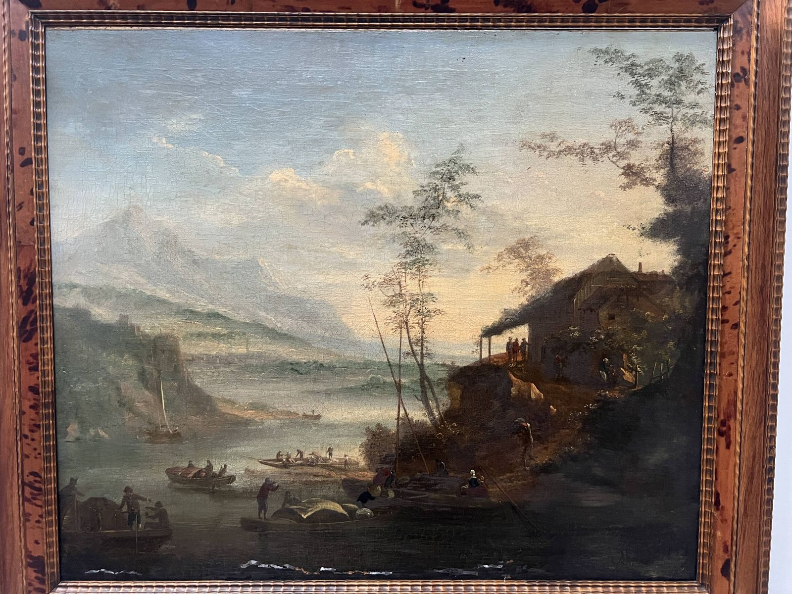 photo furniture Oil On Canvas "Seascape And Mountains" 19th Century