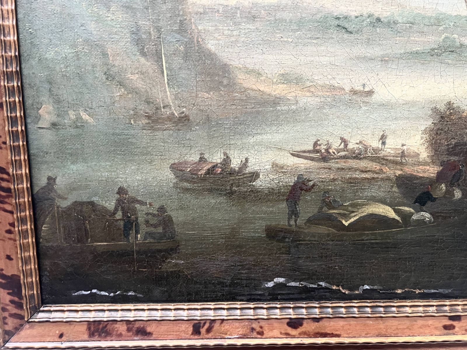 photo for sale Oil On Canvas "Seascape And Mountains" 19th Century