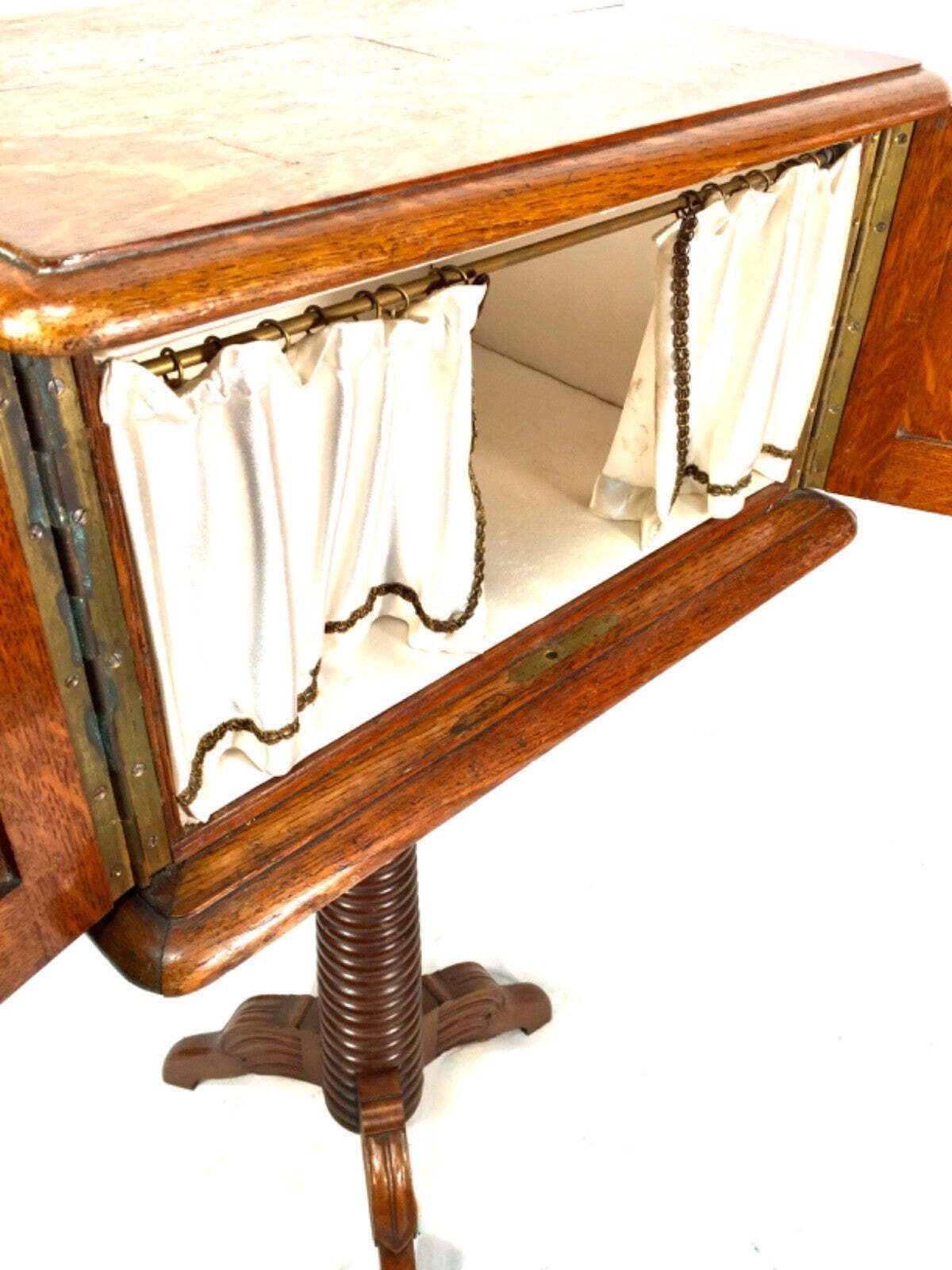 Antique Wooden Church Used Storage Box Stand With Key Salvaged & Repurposed photo Home Decor