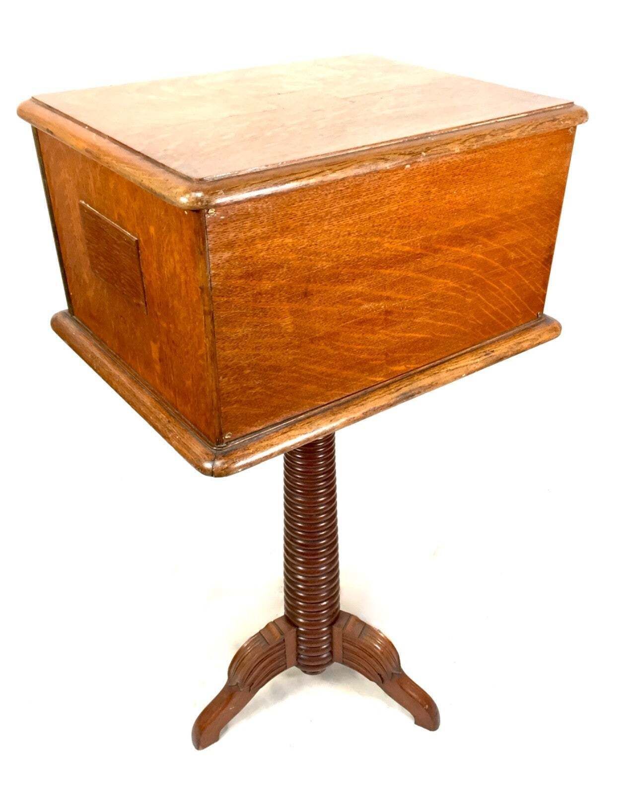 Antique Wooden Church Used Storage Box Stand With Key Salvaged & Repurposed photo vintage