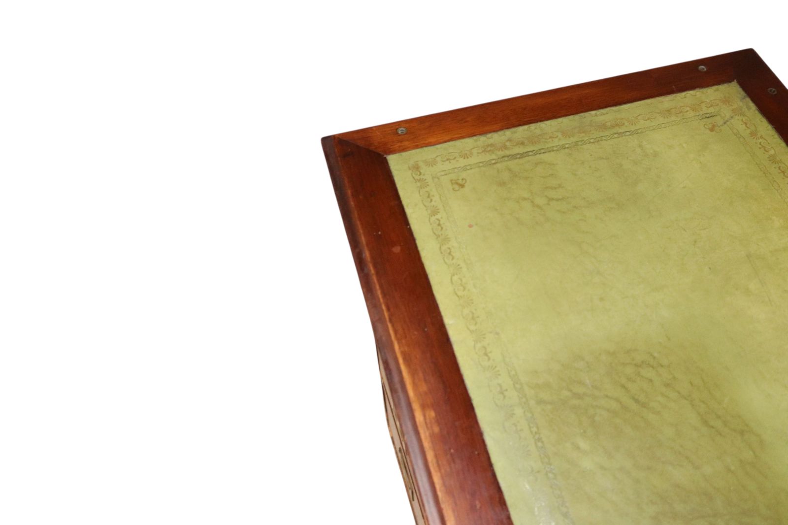 photo buy Vintage Mahogany Military Campaign Style Leather Top Pedestal Writing Desk