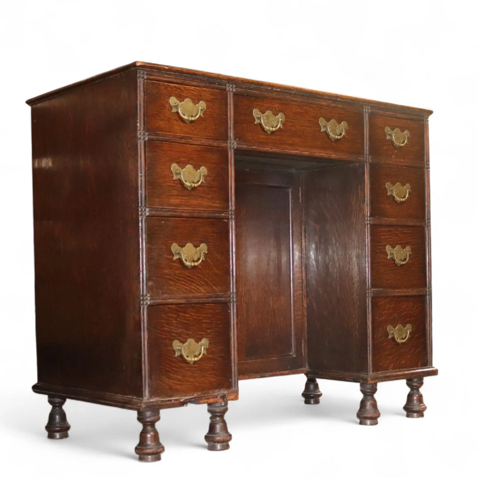Antique George III Style Oak Small Knee Hole Writing Desk photo vinterior