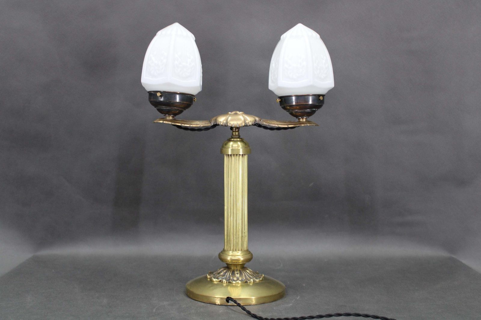 1930s Secession Brass And Glass Dual Desk Lamp, Czechoslovakia photo Lighting
