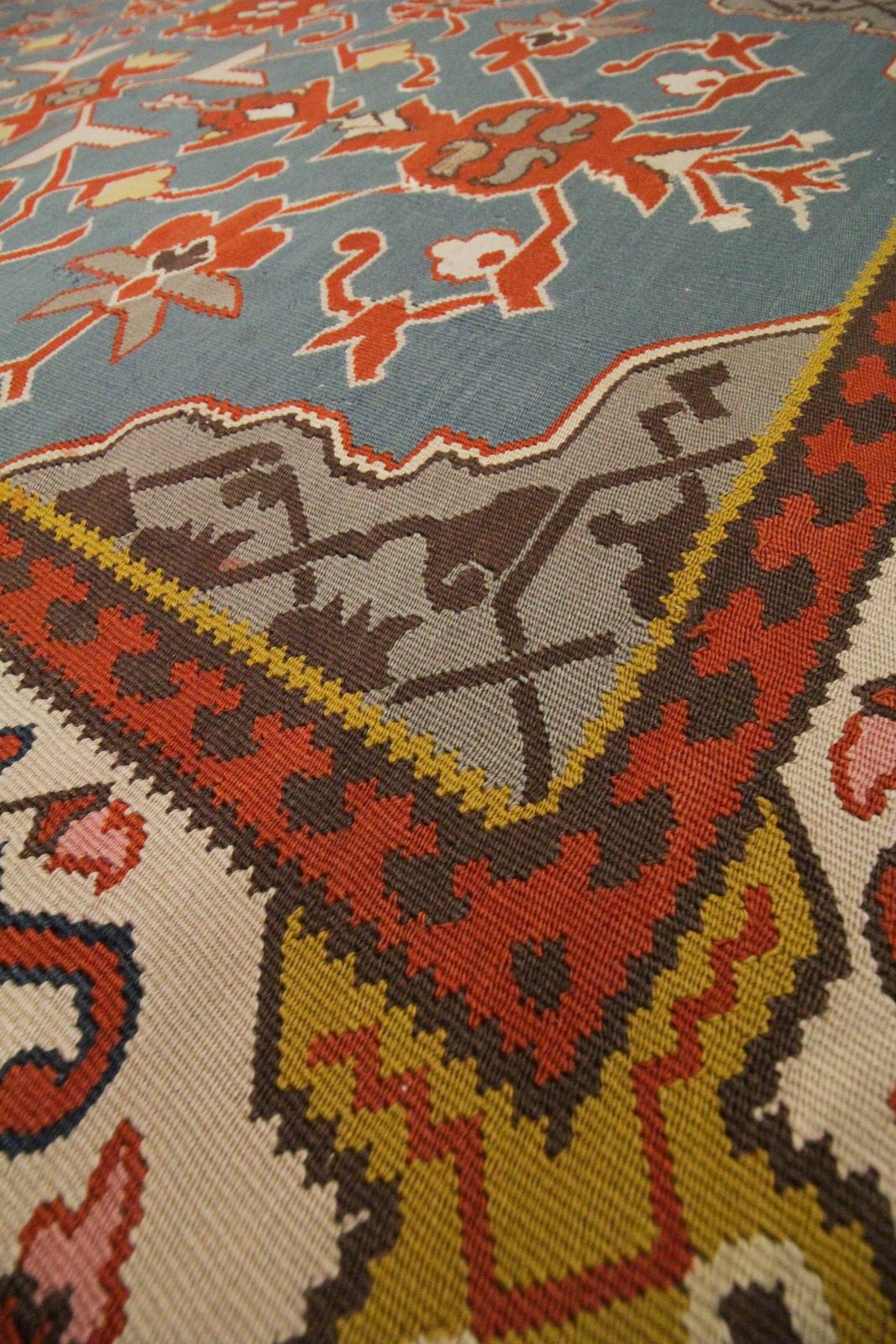 Antique Anatolian Kilim Rug, Flat Woven Rug With Turquoise Floral Patterns, 133 X 200 Cm photo buy