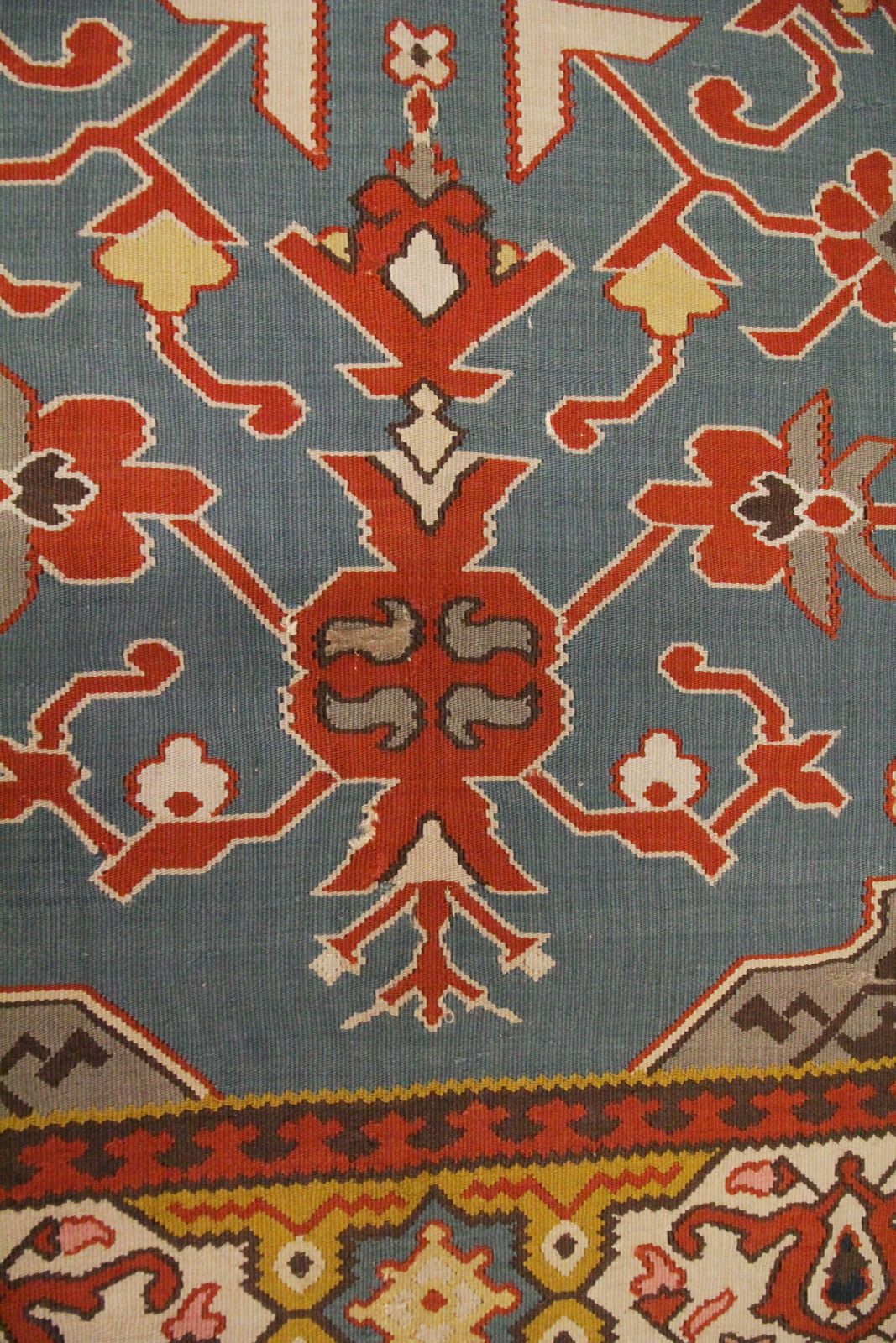 Antique Anatolian Kilim Rug, Flat Woven Rug With Turquoise Floral Patterns, 133 X 200 Cm photo vintage