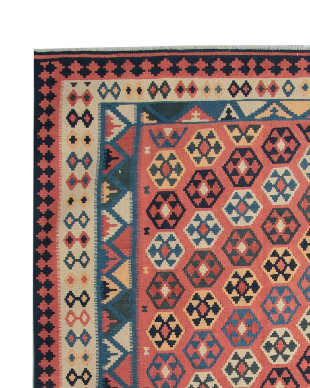 Tapis De Couloir Kilim Vintage à Tissage Plat Rouge, Bleu Et Terracotta, 323 X 218 Cm photo vinterior