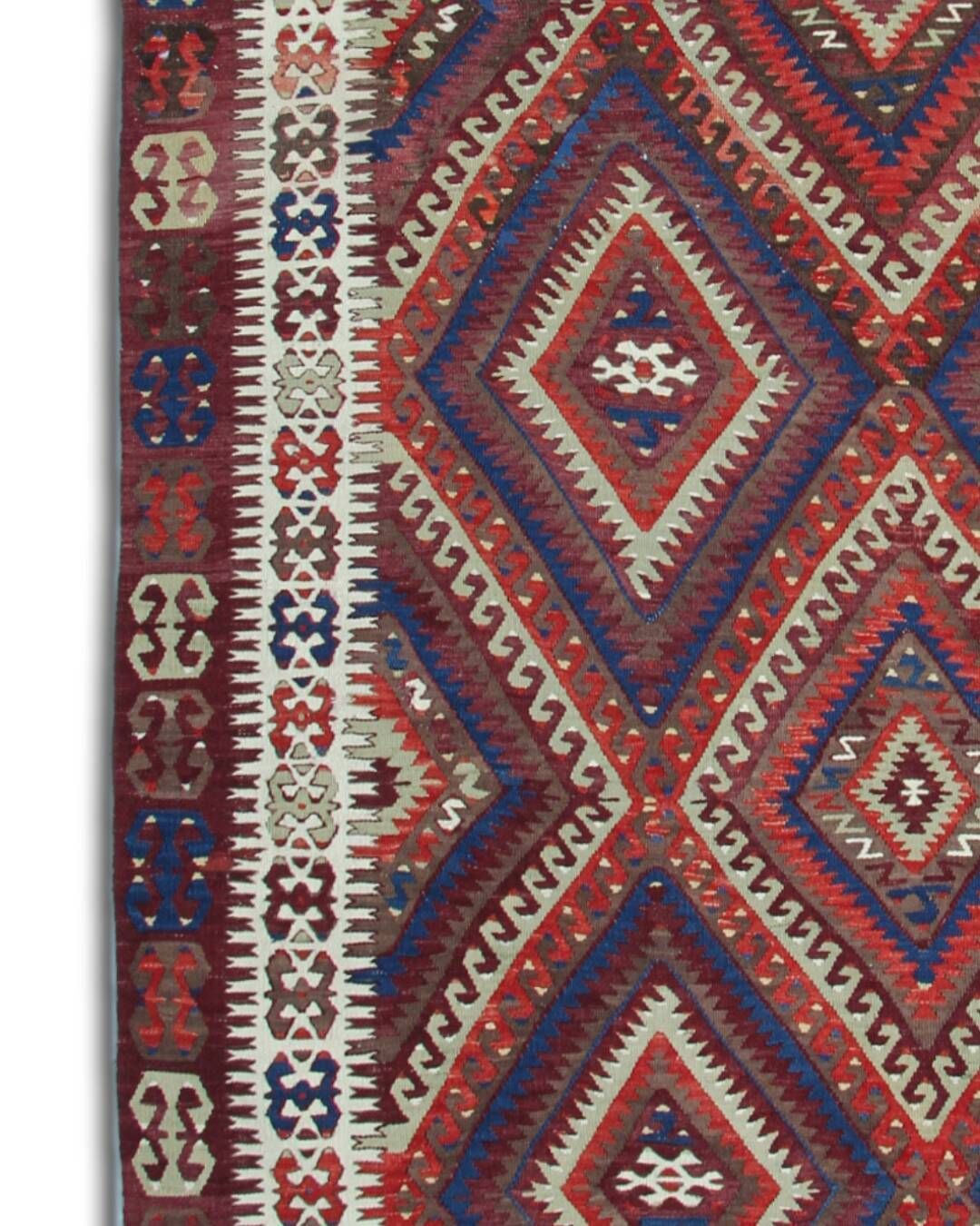 Anatolian Kilim Rug: Flat Weave In Turkish Wool From The 1900s, Geometric Tribal Pattern photo vintage