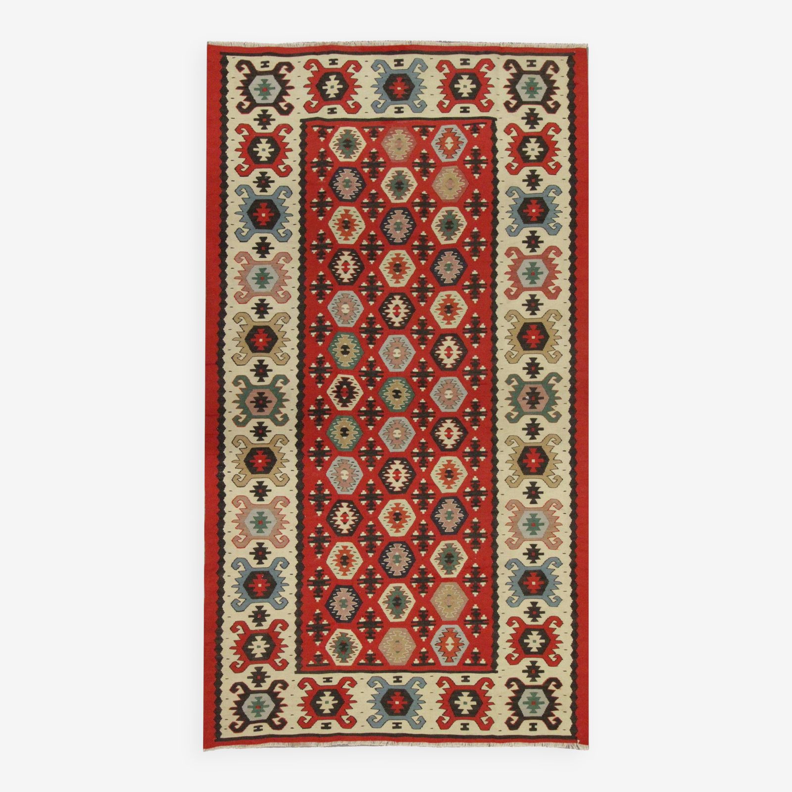 Handwoven Turkish Kilim Rug, 1960s, Red Geometric Pattern, 98 X 181 Cm