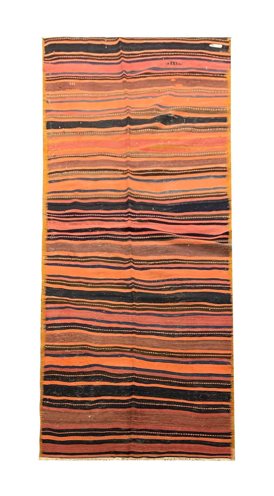 Anatolian Kilim Rug From The 1960s, Hand Woven Striped Wool Rug, 125 X 363 Cm photo vintage