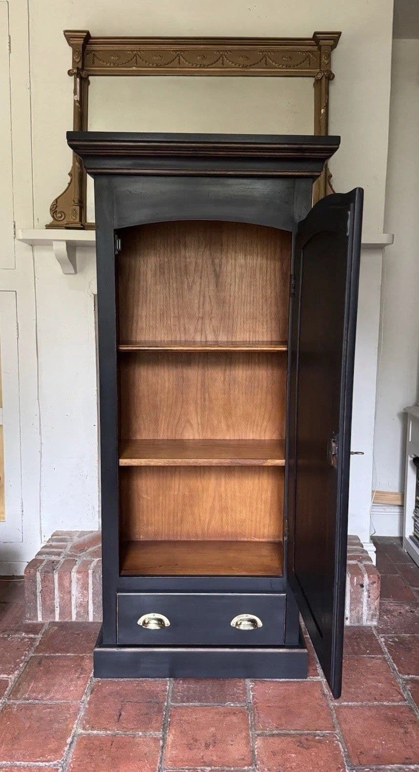 Repro Black Antique Style Solid Oak Linen Larder Kitchen Hall Toy Cupboard photo buy