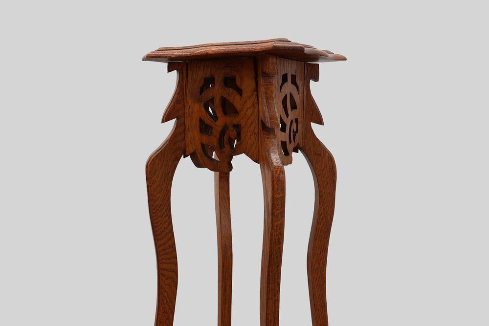 Tall Art Deco Oak Pedestal With 2 Levels, France, 1910s photo furniture
