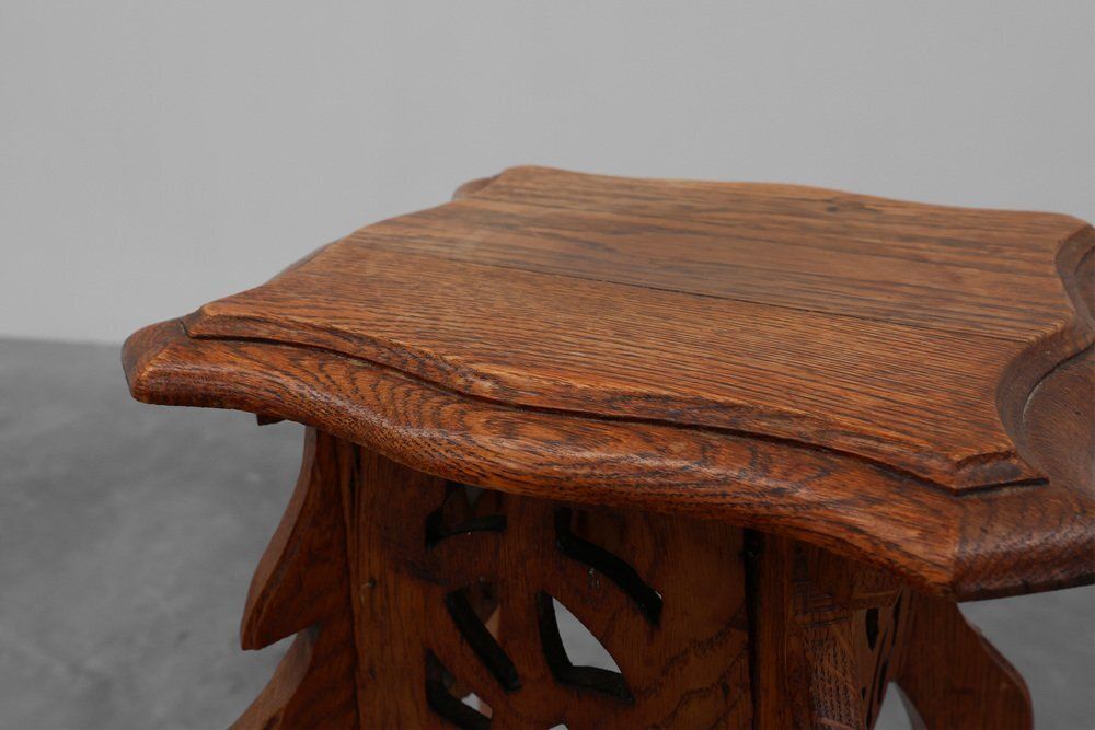 Tall Art Deco Oak Pedestal With 2 Levels, France, 1910s photo 1587.0