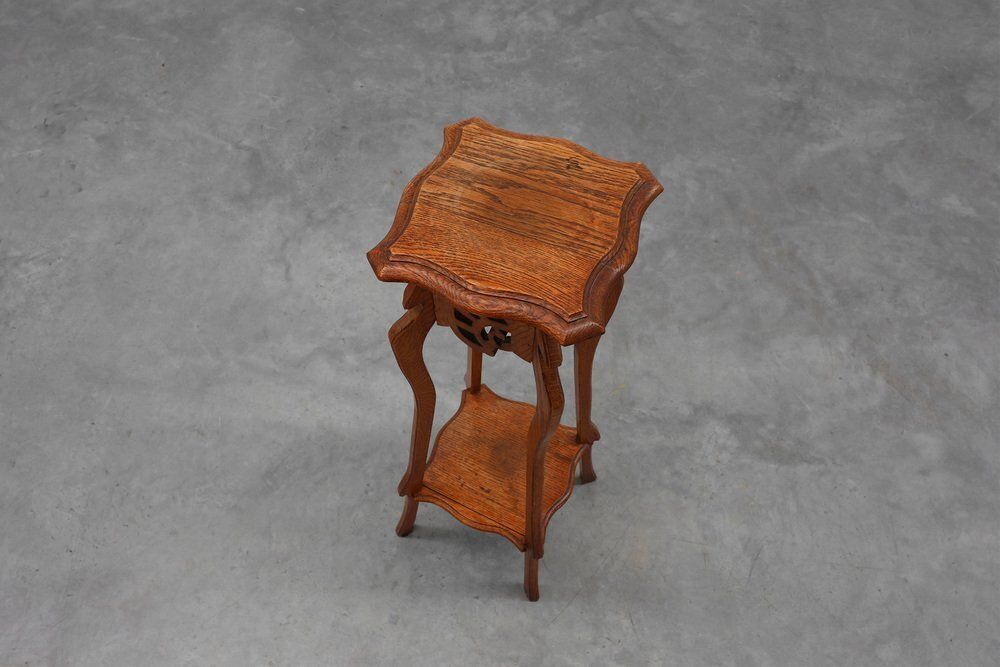 Tall Art Deco Oak Pedestal With 2 Levels, France, 1910s photo vinterior
