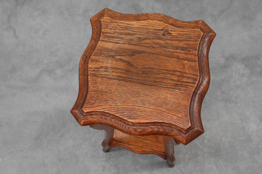Tall Art Deco Oak Pedestal With 2 Levels, France, 1910s photo buy