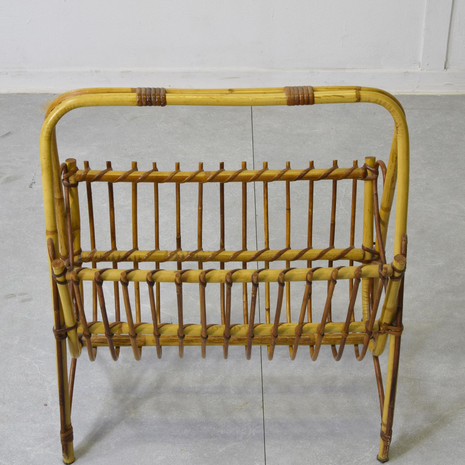 Italian Bamboo & Rattan Magazine Rack 1960s photo buy