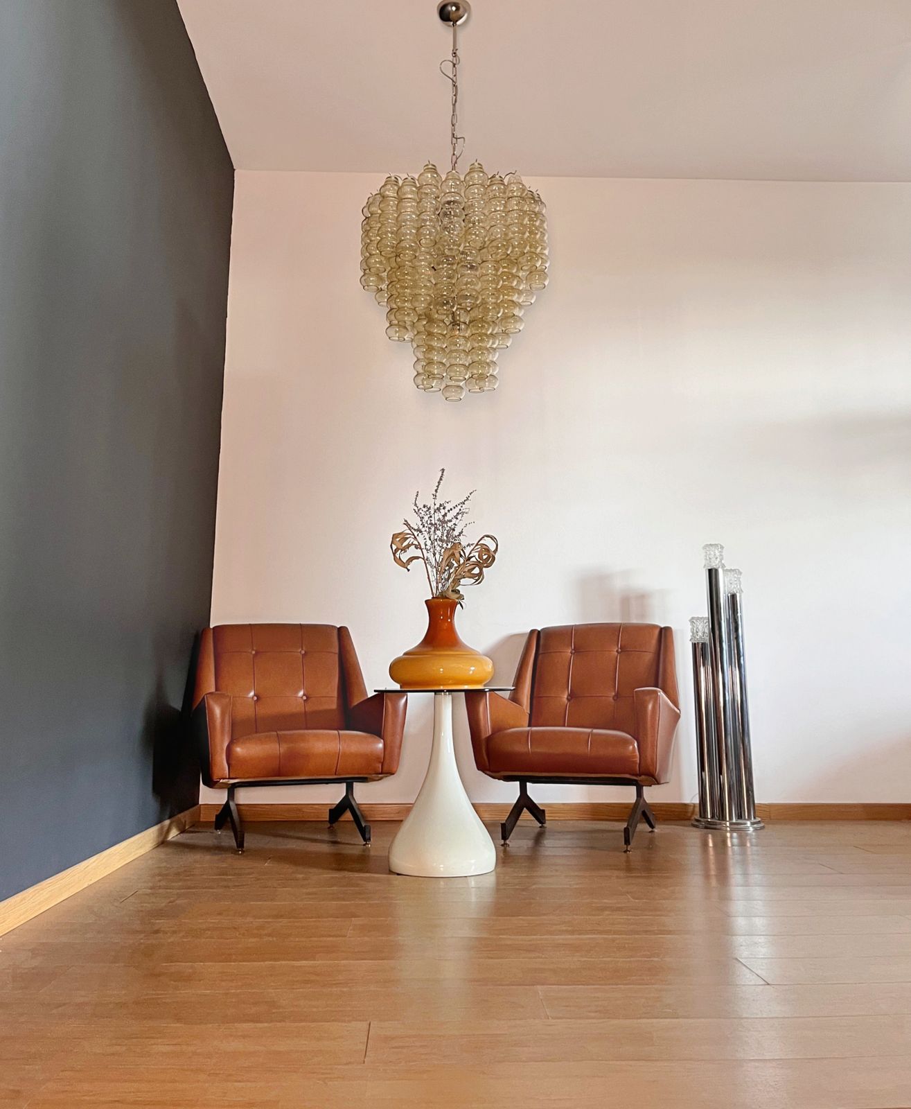 Three Tier Murano Glass Tube Chandelier   48 Clear Amber Glasses photo for sale