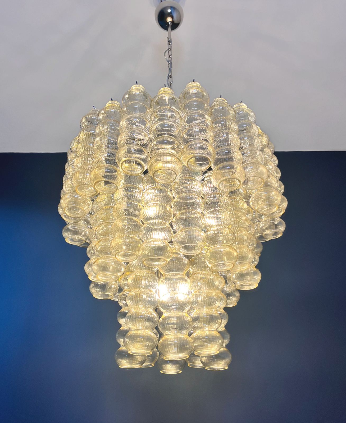 Three Tier Murano Glass Tube Chandelier   48 Clear Amber Glasses photo 1380.0