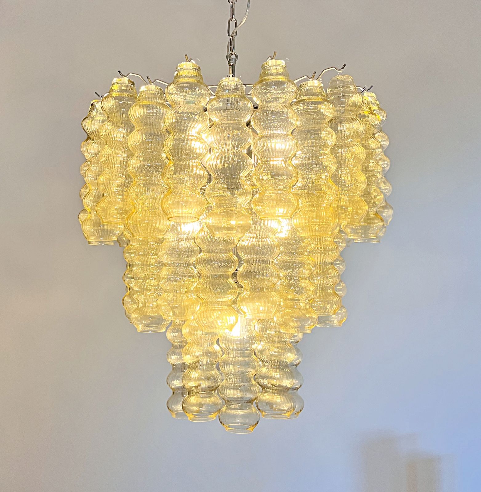 Three Tier Murano Glass Tube Chandelier   48 Clear Amber Glasses photo buy